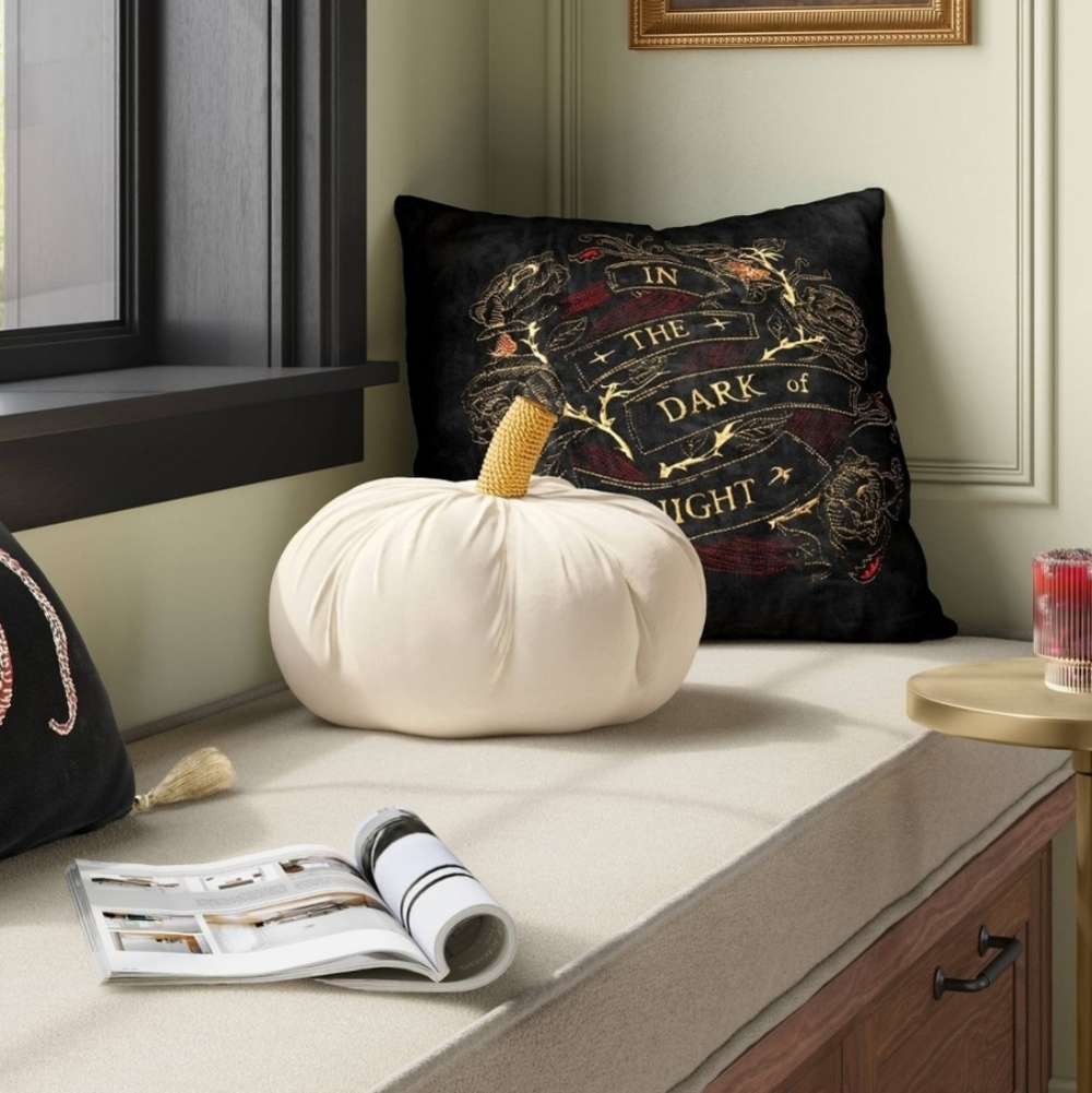 New THRESHOLD Large Decorative Pumpkin Shaped Velvet Pillow In Cream